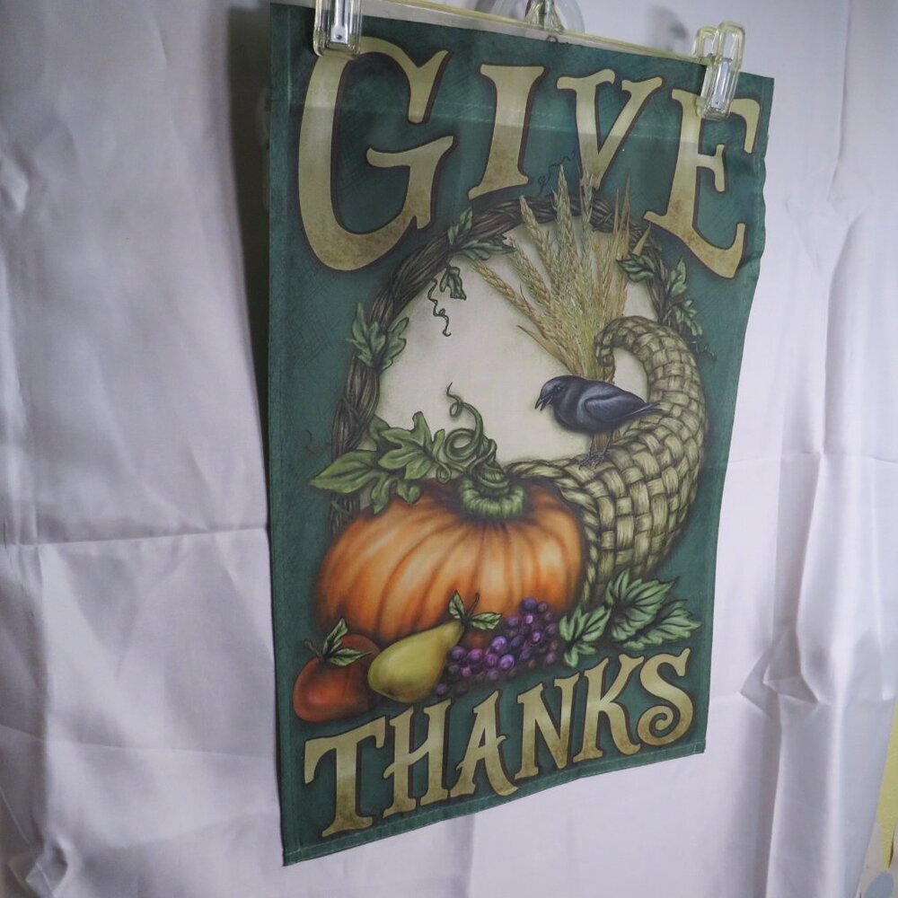 "Give Thanks" Fall Garden Flag 18x12" Made by JetMax Thanksgiving
